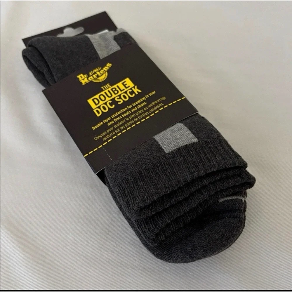 Dr. Martens Double Doc Sock Black Grey Striped‎ Crew Socks small Medium  New